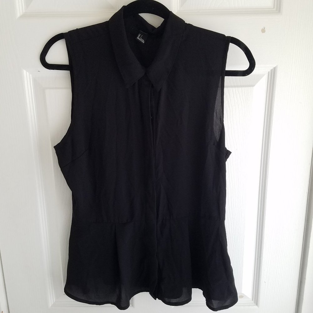 semi-sheer sleeveless peplum blouse